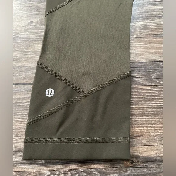 Lululemon Pace Rival Crop Leggings Dark Olive High Rise Size 10 - Picture 3 of 5